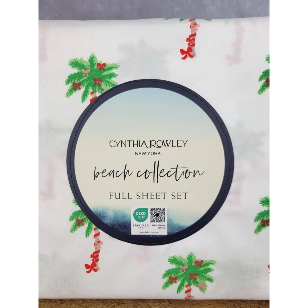 Cynthia Rowley Beach Collection‎ Full Sheet Set Palm Tree Bows White